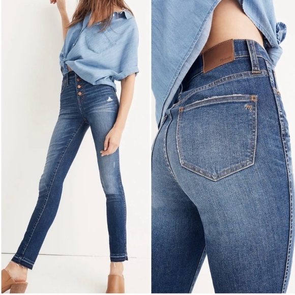 Madewell High-Rise Skinny Jeans: Drop-Hem‎ Edition distressed Size 25 Dark wash - Picture 1 of 8